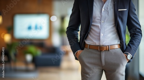 Professional Business Attire on Elegant Male in Modern Office Setting