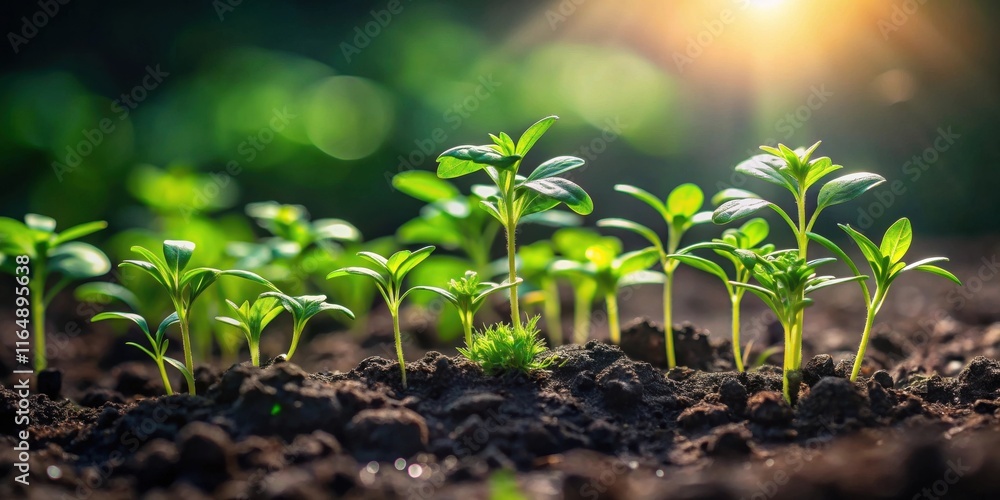 New growth emerging from fertile soil, bathed in warm sunlight, symbolizes the promise of a bountiful harvest New growth emerging from fertile soil, bathed in warm sunlight, symbolizes the promise of a bountiful harvest