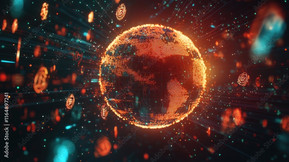 Obraz premium Glowing digital earth with data streams.