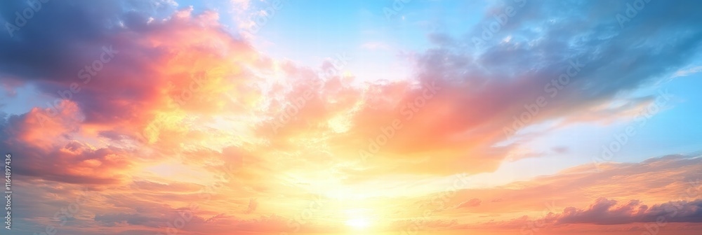 Obraz premium Colorful Sky with Beautiful Clouds at Sunset, A Stunning View of Nature's Palette of Colors Blending Together in a Horizon Scene