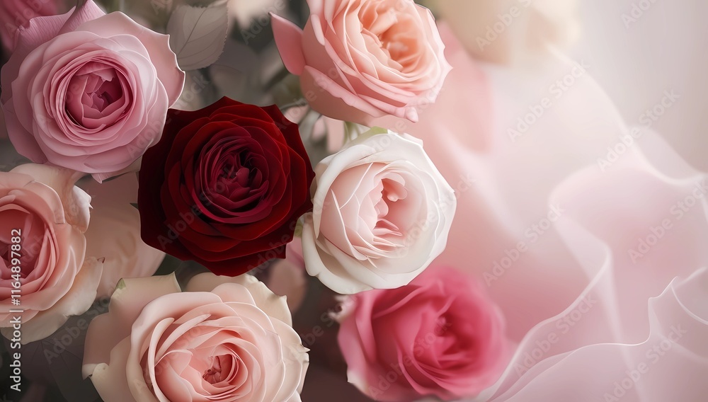 Faintly blurred background featuring Valentine’s roses in shades of red and pink, blending into soft blush and white for a loving, romantic feel Faintly blurred background featuring Valentine’s roses in shades of red and pink, blending into soft blush and white for a loving, romantic feel