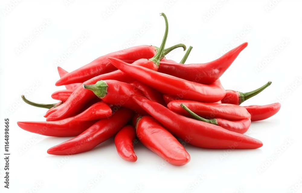 Pile of vibrant red chili peppers isolated on white background. Pile of vibrant red chili peppers isolated on white background.