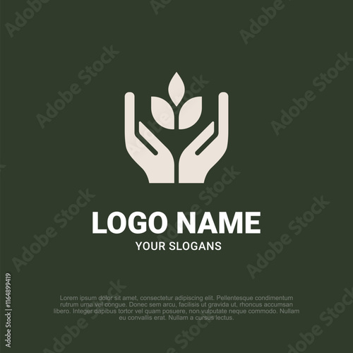 Elegant and symbolic hand with leaf logo, representing care and sustainability for an eco-conscious brand identity