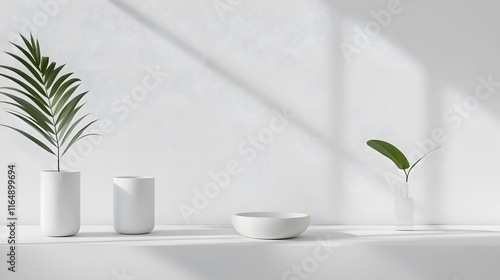 Fototapeta Naklejka Na Ścianę i Meble -  A clean, minimalist space with a pure white background, providing a sleek, modern aesthetic for a product