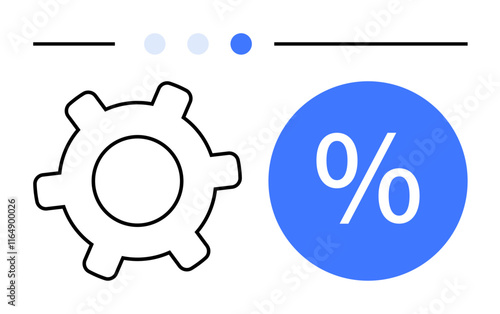 Gear and percentage symbol side-by-side with progress indicators above. Ideal for business optimization, performance analysis, productivity, engineering, financial growth, strategic planning