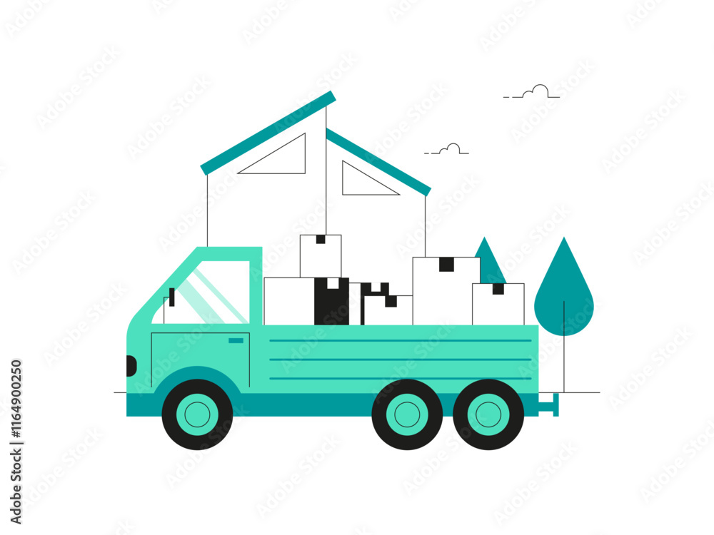 Pick up carrying luggage. Migration illustration. Flat vector illustration Pick up carrying luggage. Migration illustration. Flat vector illustration