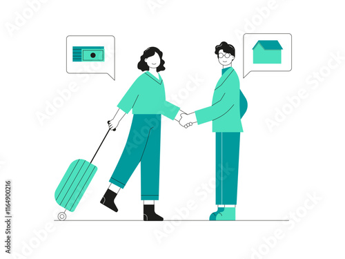 Couple traveling. Migration illustration. Flat vector illustration