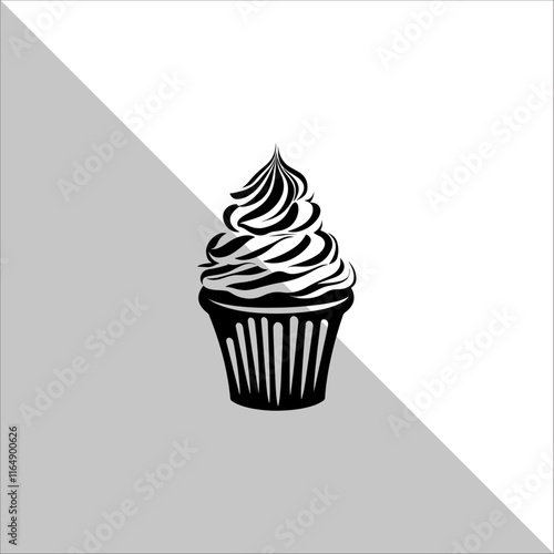 Cupcake Silhouette Vector illustration. Flat cupcake silhouette illustration.