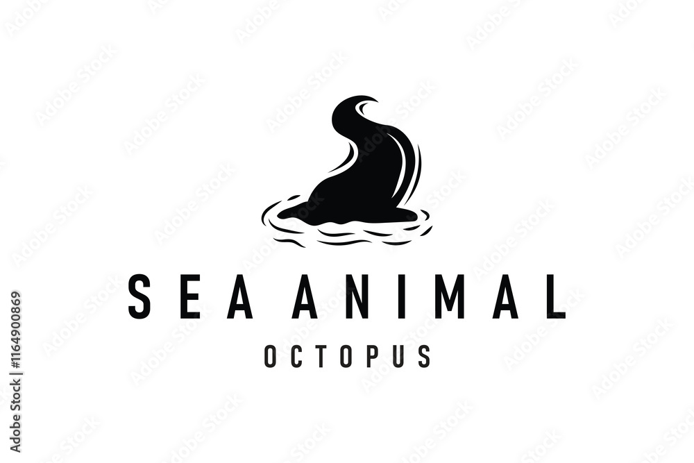 Obraz premium Octopus Logo Old Retro Vintage Design Ocean Animal Vector Tentacle Illustration Template