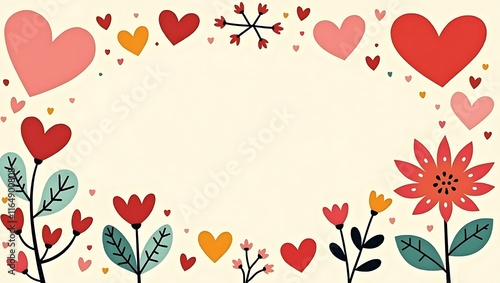 Seamless Pattern of Colorful Hearts with Floral Details on Dark Background. naive valentine background