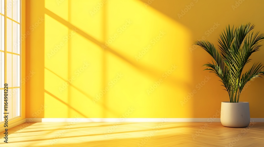 A bright open space with a sunny yellow background, creating an uplifting and cheerful environment for showcasing a product A bright open space with a sunny yellow background, creating an uplifting and cheerful environment for showcasing a product