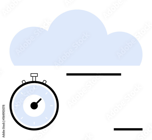 Stopwatch cloud minimalist black lines. Ideal for productivity, time management, cloud computing, deadlines, efficiency, simplicity, technology. Line metaphor