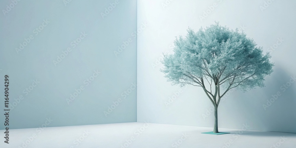 Obraz premium Serene Minimalist Scene A Single Pale Tree in a Light Blue Room