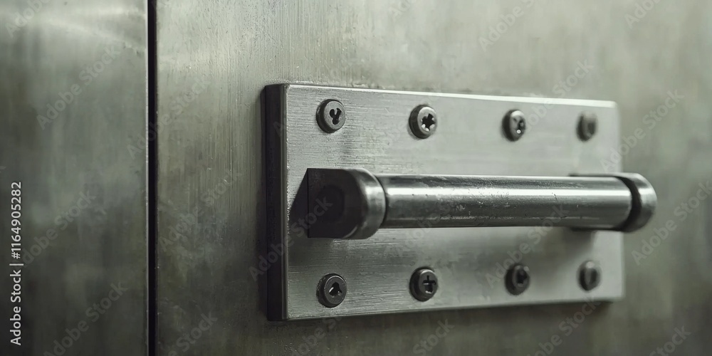 Industrial Metal Door Bolt Close up Steel Hardware Security Latch Fixture Detail Industrial Metal Door Bolt Close up Steel Hardware Security Latch Fixture Detail