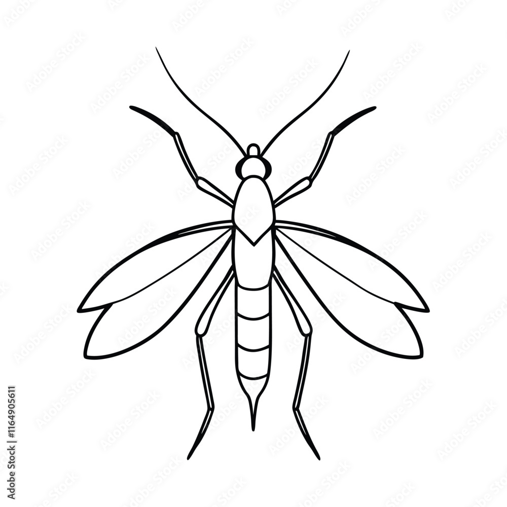 Scorpionfly (Mecoptera) sector design, labeled line art vector illustration. Scorpionfly (Mecoptera) sector design, labeled line art vector illustration.