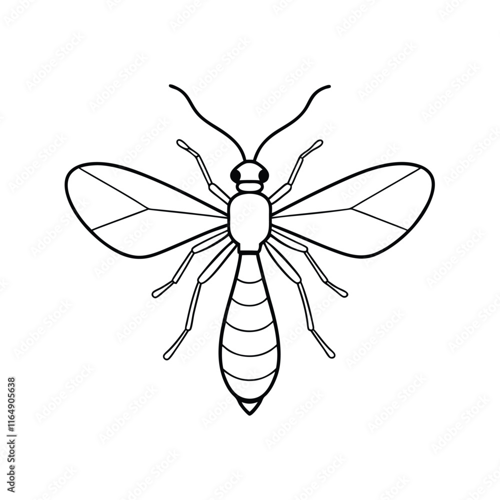 Scorpionfly (Mecoptera) sector design, labeled line art vector illustration. Scorpionfly (Mecoptera) sector design, labeled line art vector illustration.