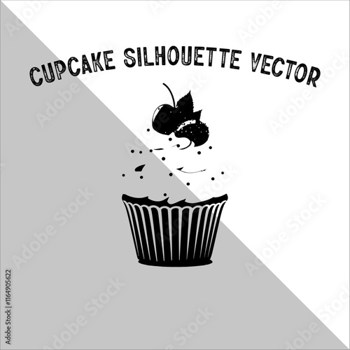 Cupcake Silhouette Vector illustration. Flat cupcake silhouette illustration.