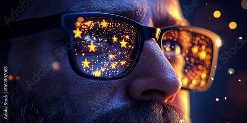 Night Sky Vision Man with Starry Glasses Dreams Innovation photo