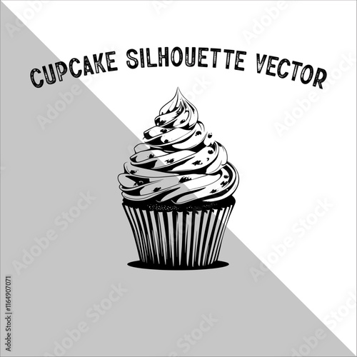 Cupcake Silhouette Vector illustration. Flat cupcake silhouette illustration.