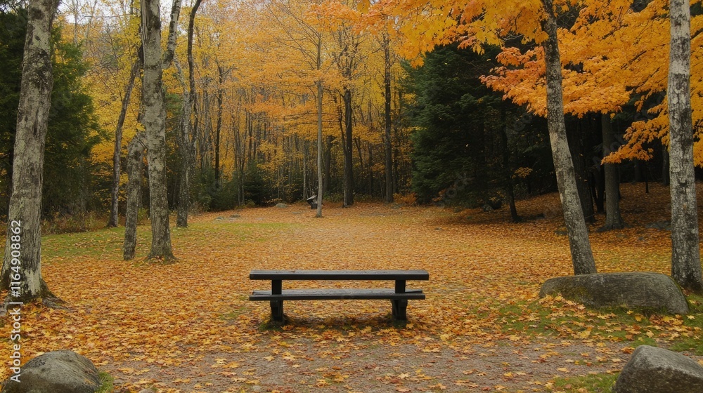 Autumnal Forest Bench Peaceful Solitude Scene Autumnal Forest Bench Peaceful Solitude Scene