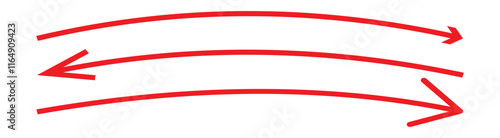 Horizontal dual sided long straight arrow signs. Black, red, stock pointer, direction, position symbol and double arrow icon isolated on white background. Vector graphic illustration