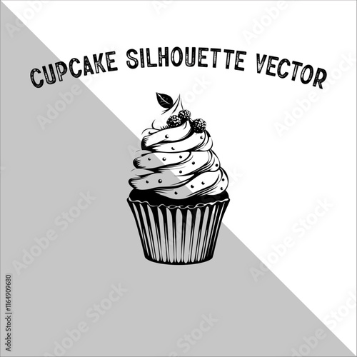 Cupcake Silhouette Vector illustration. Flat cupcake silhouette illustration.