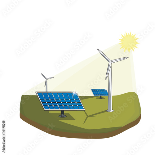 Renewable Energy: Ecological alternative electricity power generation vector design. Cool asset for education, training, research, presentation, development, and demonstration materials.