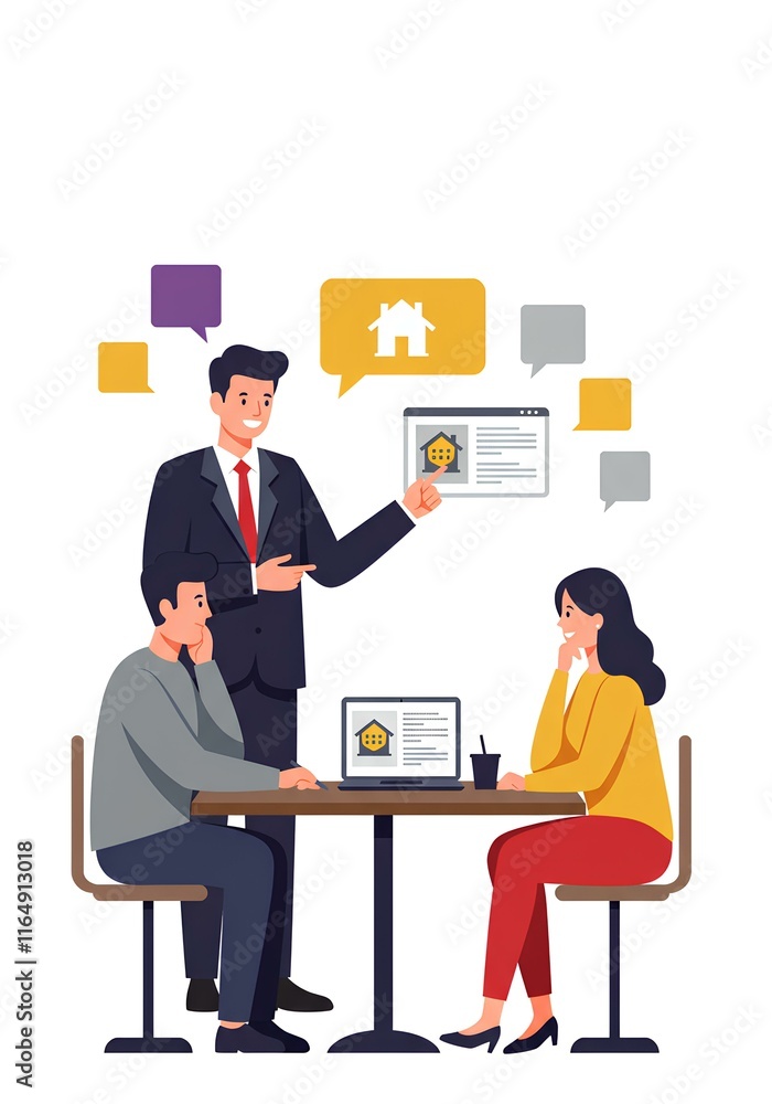 Fototapeta premium 家を探す男女 - 不動産 - 物件 - 資産運用 - イラスト素材 - 白背景