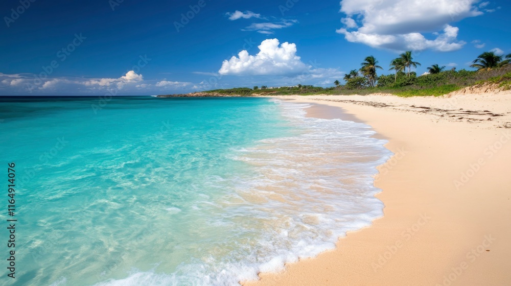 Idyllic Tropical Beach Scene With Azure Water And Palm Trees Idyllic Tropical Beach Scene With Azure Water And Palm Trees