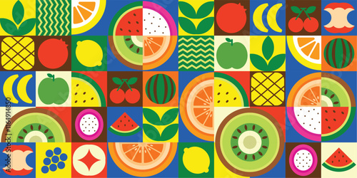 Hand drawn geometric fruits shape vector background