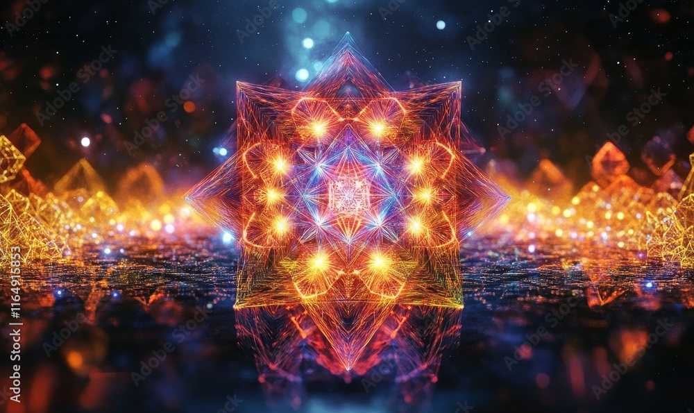 Fototapeta premium Intricate crystal grid design with glowing edges. Generative AI