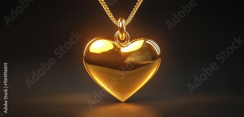 Heart-shaped gold charm, minimal design, glowing on PNG.