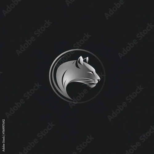 A sleek silver panther logo on a black background, symbolizing strength and elegance. photo