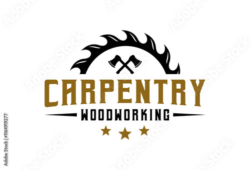 Sawmill emblem logo vector for carpentry, woodworkers, lumberjack, sawmill service