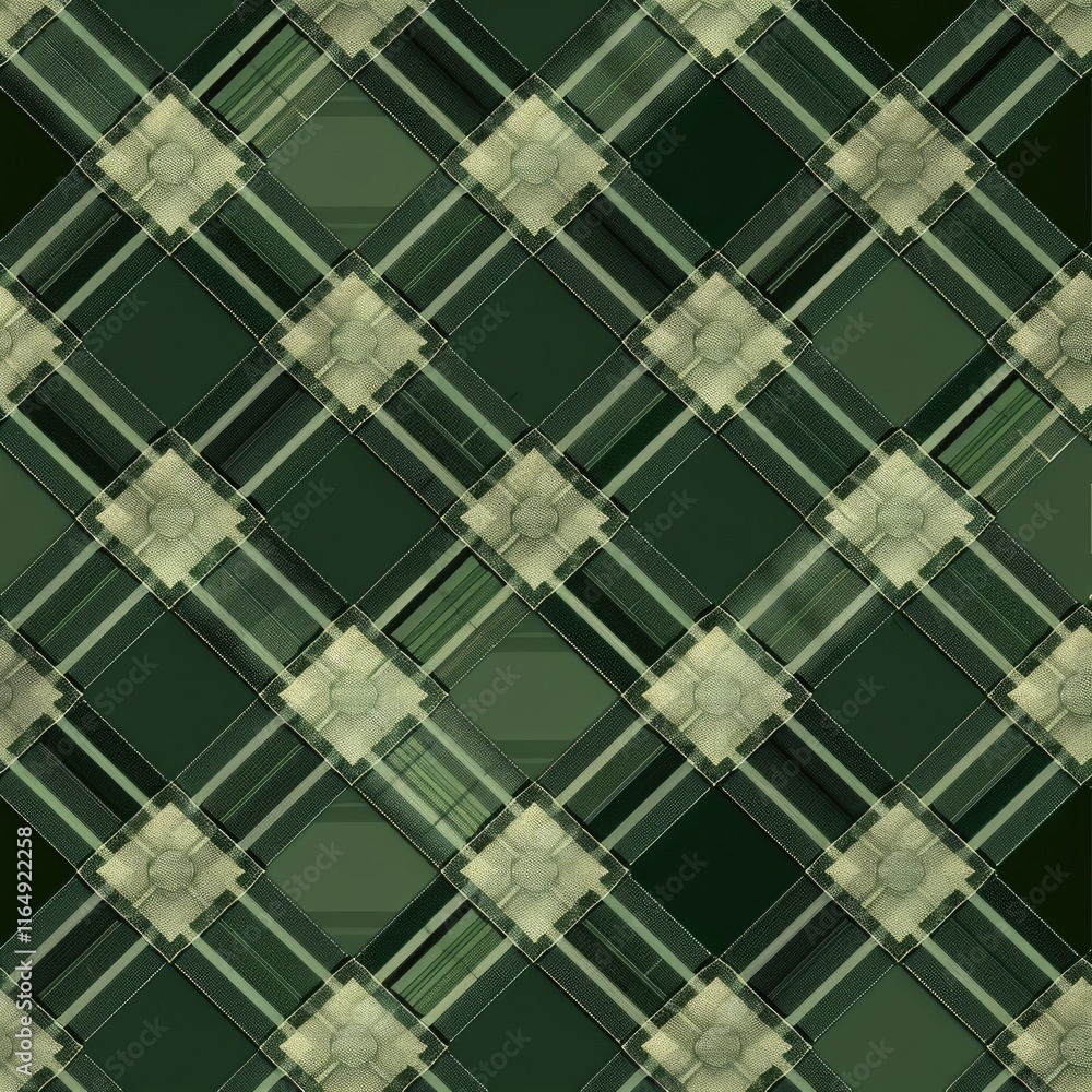 Naklejka premium A geometric pattern featuring interlocking squares in shades of green.