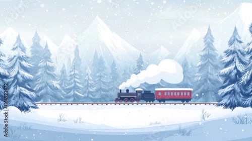 Wallpaper Mural A snowy landscape featuring a vintage train traveling through a winter wonderland. Torontodigital.ca