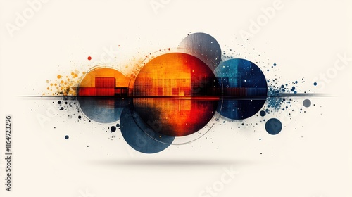 [Warehouse Freight Stock Solutions] Vibrant Celestial Pattern with Central Orb and Spheres in White Background - Abstract Art Design photo