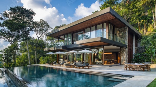 Fototapeta Naklejka Na Ścianę i Meble -  Luxury Villa with Infinity Pool and Jungle Views