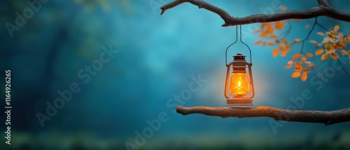 [Cozy Bonfire Firewood Atmosphere Evening] Lanternlit Night Serenity: Warm Glow in Dark Woods