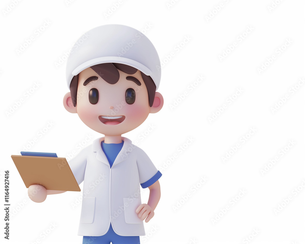 Cheerful Cartoon Doctor Illustration Holding a Clipboard for Healthcare Themes Cheerful Cartoon Doctor Illustration Holding a Clipboard for Healthcare Themes