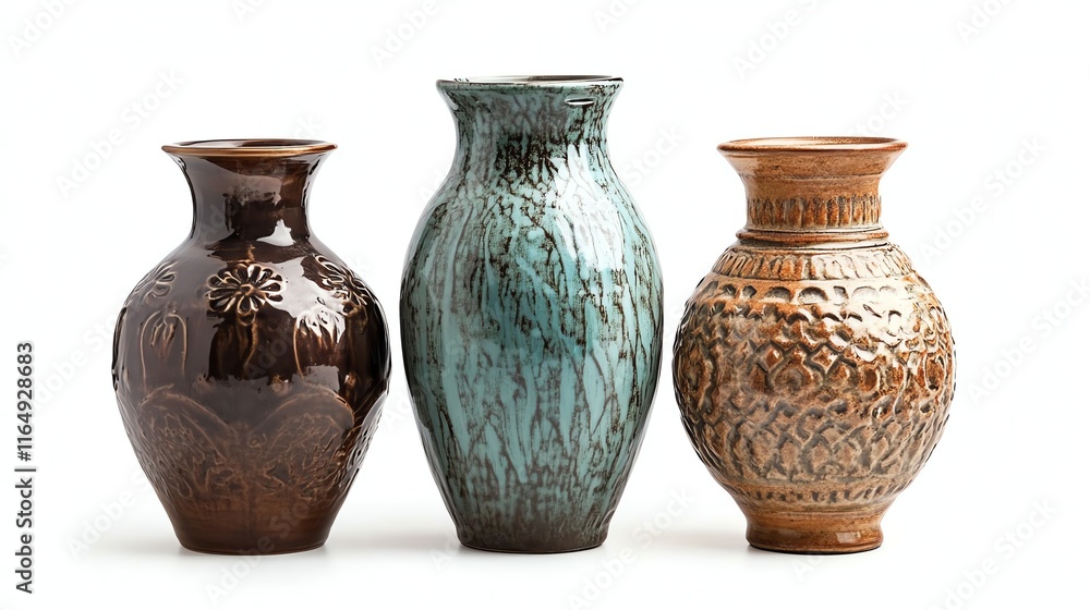 Artistic ceramic vases in diverse textures and colors. Artistic ceramic vases in diverse textures and colors.