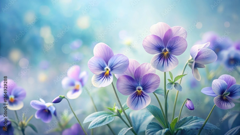 Delicate pastel pansies in a soft-focus garden setting, showcasing the beauty of springtime blooms with their vibrant hues and gentle petals Delicate pastel pansies in a soft-focus garden setting, showcasing the beauty of springtime blooms with their vibrant hues and gentle petals
