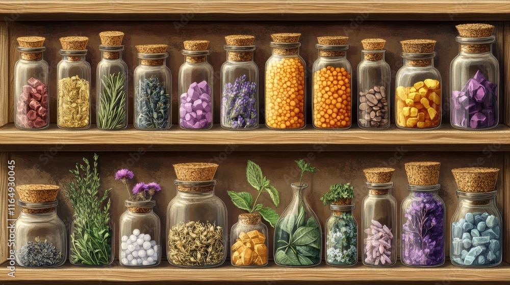 custom made wallpaper toronto digitalCollection of Homeopathic Remedies Displayed on Wooden Shelves
