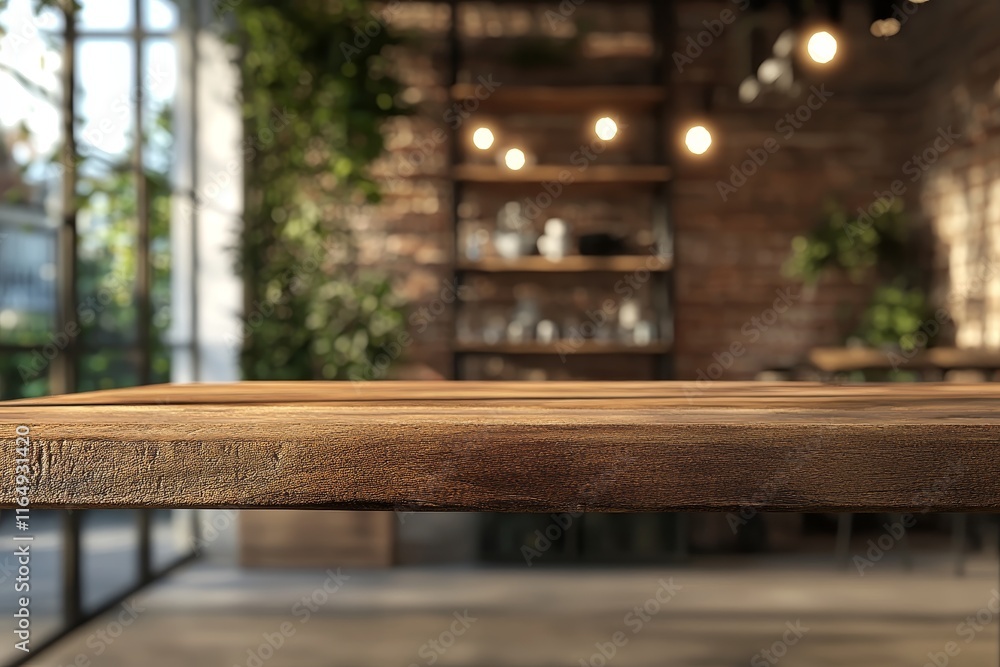 Rustic wooden table in a trendy cafe. Rustic wooden table in a trendy cafe.