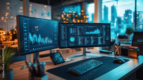 Wallpaper Mural Night Financial Data Analysis Workspace Torontodigital.ca