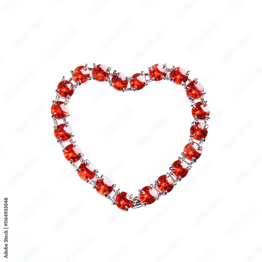 Elegant heart-shaped jewelry made of sparkling red gemstones on a white isolated background. Elegant heart-shaped jewelry made of sparkling red gemstones on a white isolated background.