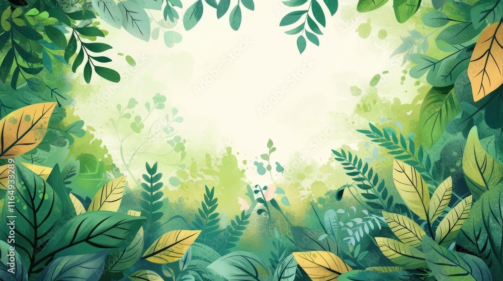 Obraz premium Lush green foliage creating a serene, inviting atmosphere with a soft, light background.