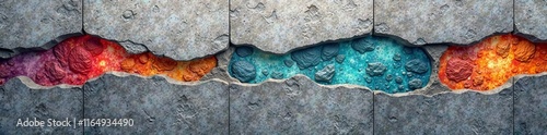 Textured concrete wall with vibrant stone inlays, high resolution, textured photo