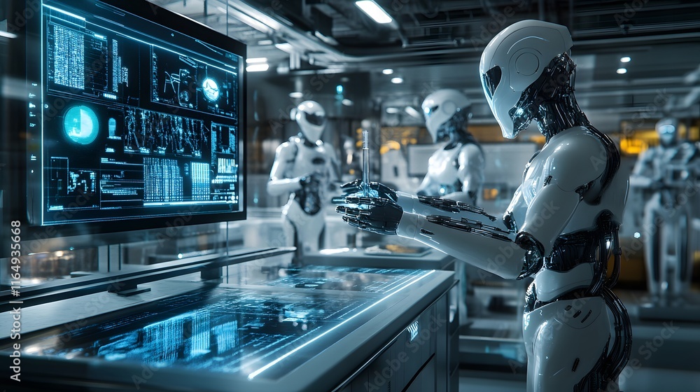 Advanced Robots Conduct Scientific Research in a Modern Lab Advanced Robots Conduct Scientific Research in a Modern Lab