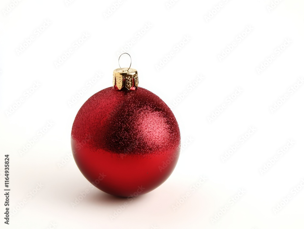 A shiny red Christmas ornament with a glittery finish, perfect for holiday decorations. A shiny red Christmas ornament with a glittery finish, perfect for holiday decorations.